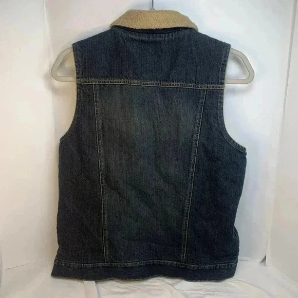 Vintage Old Navy Blue Jean Denim Sherpa Lined Vest M Medium Y2K 2000s bohocore - Picture 6 of 6